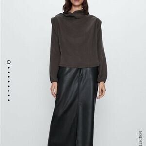 Zara Contrast Draped Sweatshirt High Neck Long Sleeve Sweatshirt Brown Small